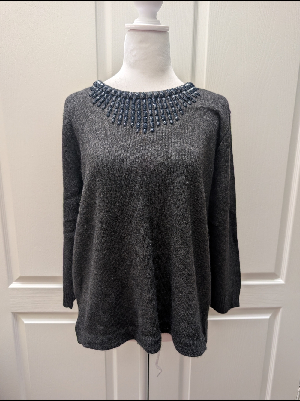 J. Crew Charcoal Embellished-Neck Crew Sweater